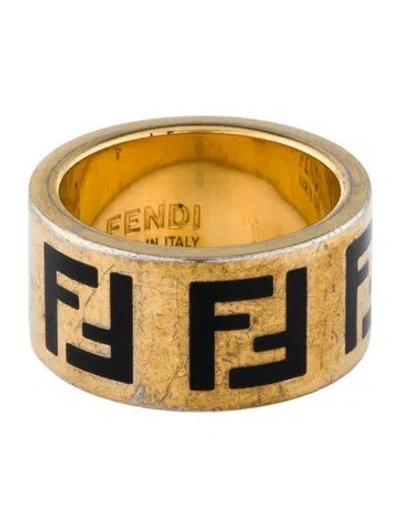 Pre-owned Fendi Enamel Forever  Band Ring In Black