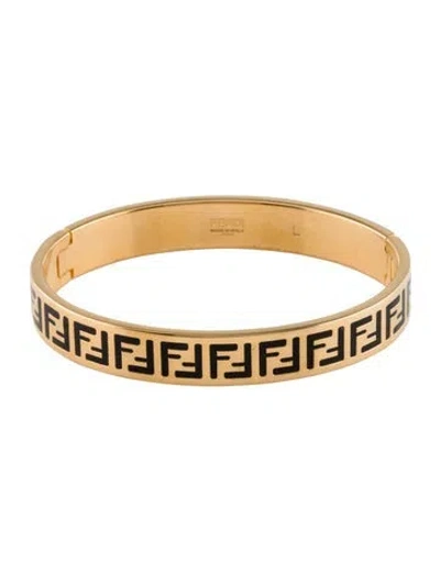 Pre-owned Fendi Enamel Forever  Bangle Bracelet, 6.5" In Black
