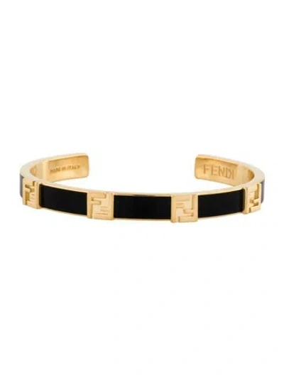 Pre-owned Fendi Enamel Forever  Cuff Bracelet, 6.25" In Black