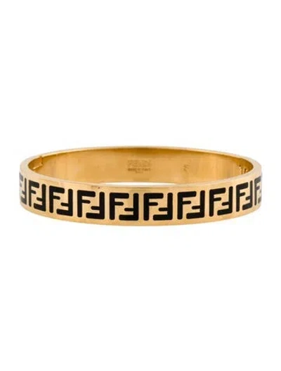 Pre-owned Fendi Enamel Forever  Hinged Bangle Bracelet, 6.25" In Black