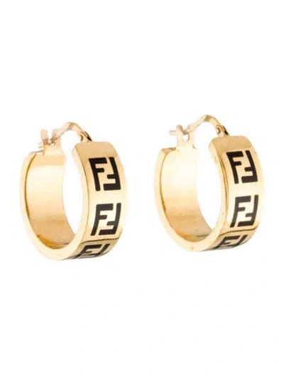 Pre-owned Fendi Enamel Forever  Hoop Earrings In Black