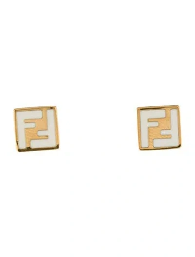 Pre-owned Fendi Enamel Forever  Stud Earrings In White