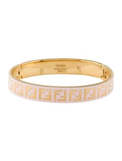 Pre-owned Fendi Enamel Hinged Bangle Bracelet, 6" In Pink