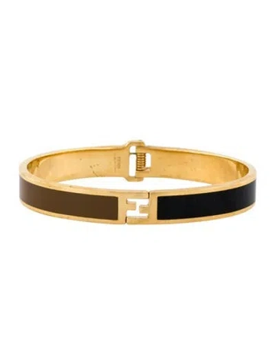 Pre-owned Fendi Enamel Logo Sta Hinge Cuff Bracelet, 6.25" In Multi