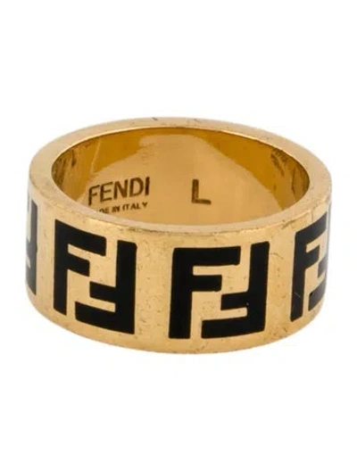 Pre-owned Fendi Enamel Logo Ring In Black
