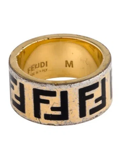 Pre-owned Fendi Enamel Logo Ring In Multi