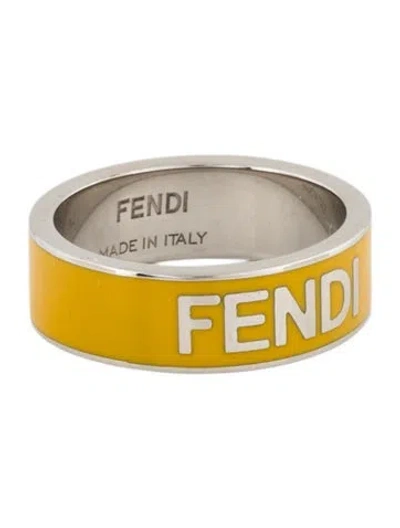 Pre-owned Fendi Enamel Logo Ring In Yellow
