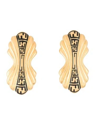 Pre-owned Fendi Enamel Stud Earrings In Black