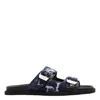 Fendi Feel Double-buckle Denim Slides In Blue