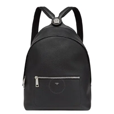 Fendi Engraved Logo Leather Backpack In Black
