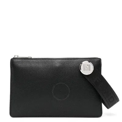 Fendi Engraved Logo Rivet Chiodo Clutch In Black