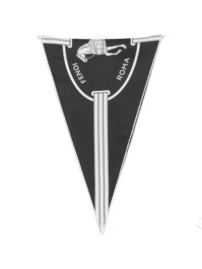 Fendi Equestrian-print Triangular Scarf In Black