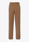 Fendi Men Beige Pants With Belt Loops And Ff Plaque On The Loop In Wool Woman In Brown