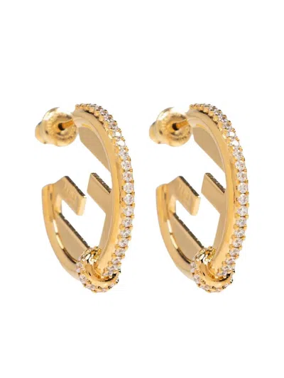 FENDI FENDI EVER ROUND SMALL HOOP EARRINGS WITH CRYSTAL BEZELS