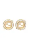 Fendi Ever Round Stud Earrings With White Crystal Bezels Accessories In Brown