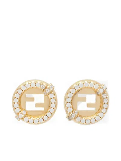 FENDI FENDI EVER ROUND STUD EARRINGS WITH WHITE CRYSTAL BEZELS ACCESSORIES