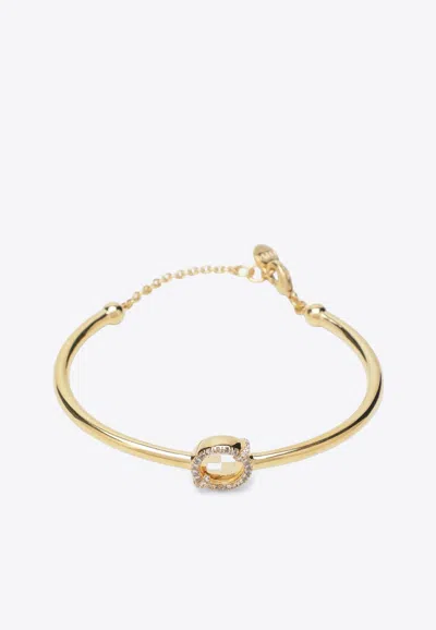 Fendi Everround Crystal-embellished Bracelet In Gold