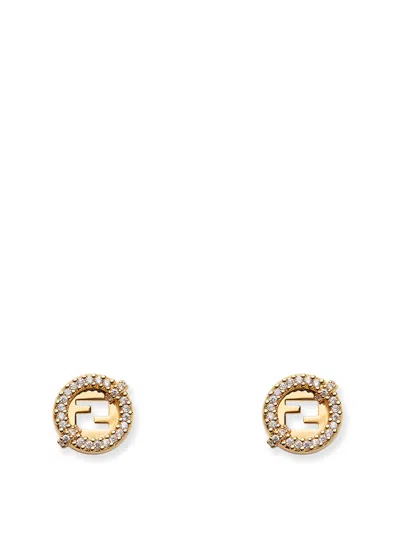 Fendi Everround Metal Earrings With Rhinestones In Gold