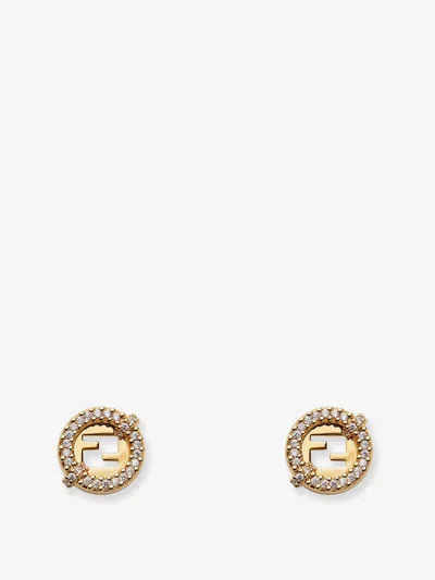 FENDI EVERROUND METAL EARRINGS WITH RHINESTONES