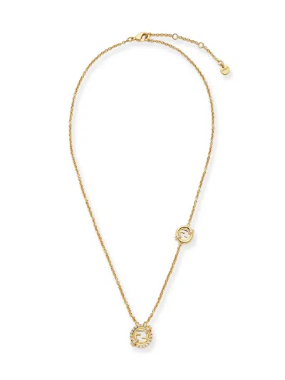 Fendi Everround Metal Necklace With Rhinestones In Gold