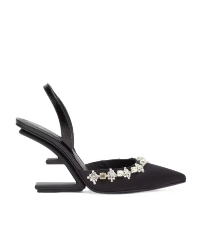 Fendi Exposed-heeled Logo High-heeled Shoes In Black