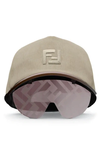 Fendi ' Eyecap Baseball Cap With Mask Sunglasses In Gray