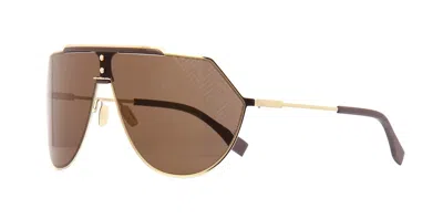 Pre-owned Fendi Eyeline 2.0 Ff M0075/s Gold/brown Mirrored (j5g/vp) Sunglasses