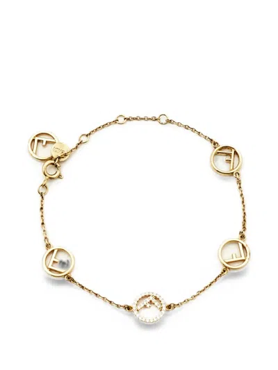 Pre-owned Fendi F Is  Crystal-embellished Bracelet In Gold