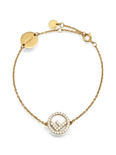 Pre-owned Fendi F Is  Crystal-embellished Bracelet In Gold