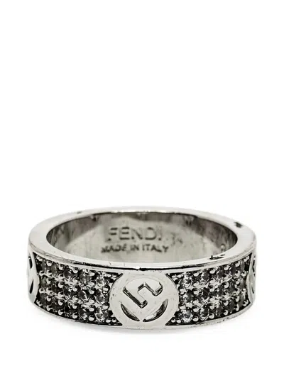 Pre-owned Fendi F Is  Crystal-embellished Pavé Ring In Silver