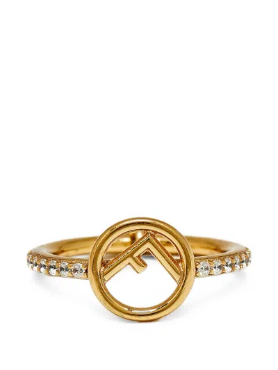 Pre-owned Fendi F Is  Crystal-embellished Ring In Gold