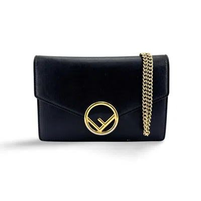 Pre-owned Fendi F Is  Envelope Chain Clutch Leather Black Leather Clutche & Pouche Bag ()