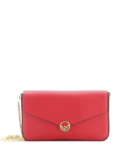 Pre-owned Fendi F Is  Envelope Chain Clutch Leather Small Crossbody Bag In Red