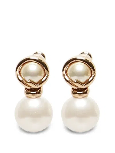 Fendi F Is  Faux-pearl Earrings In Gold