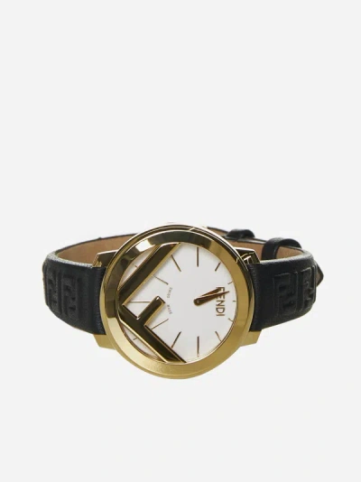 Fendi F Is  Ff Leather Watch In White,gold,black