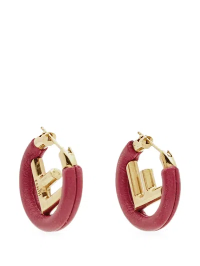 Pre-owned Fendi F Is  Leather Hoop Earrings In Red