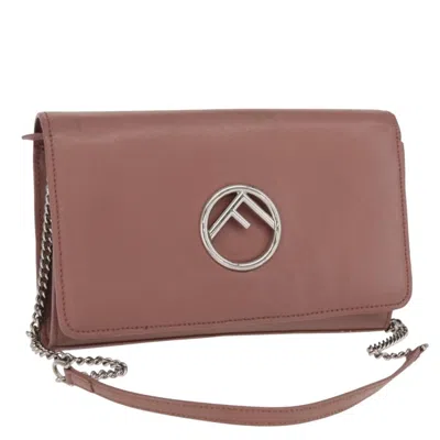 Pre-owned Fendi F Is  Wallet On Chain Leather Pink Leather Shoulder Bag Bag ()