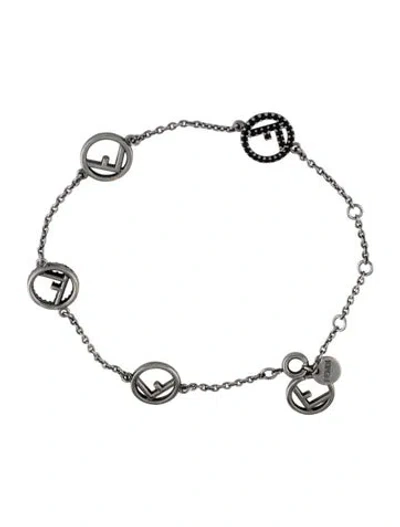 Pre-owned Fendi F Is For  Station Bracelet, 7.5" In Black