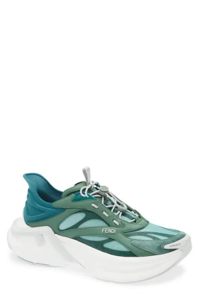 Fendi F-light Mixed Media Sneaker In Blue