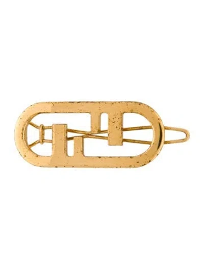 Pre-owned Fendi F Logo Hair Clip In Gold