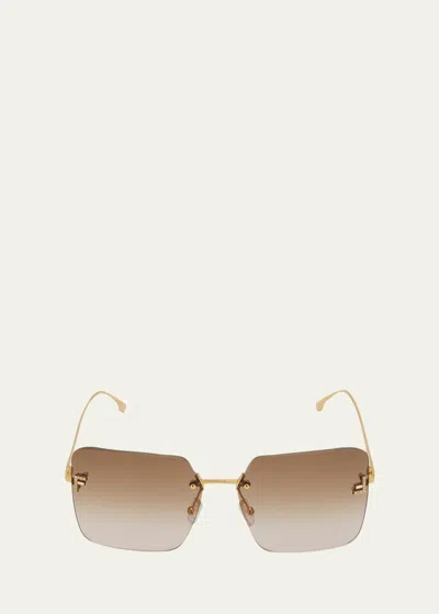 Fendi F Monogram Rimless Metal Butterfly Sunglasses In Endura Gold