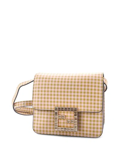 Pre-owned Fendi Fab Printed Leather With Crystal Detail Shoulder Bag In Multi