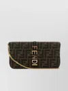 FENDI FABRIC EMBROIDERED WALLET FENDIGRAPHY CHAIN STRAP