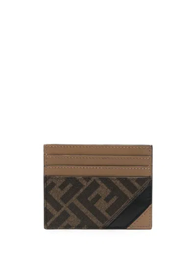 Fendi Fabric Ff Motif Card Holder In Brown