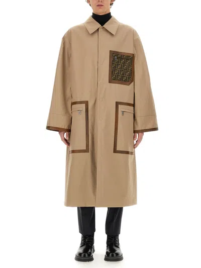 Fendi Fabric Trench Coat In Neutral