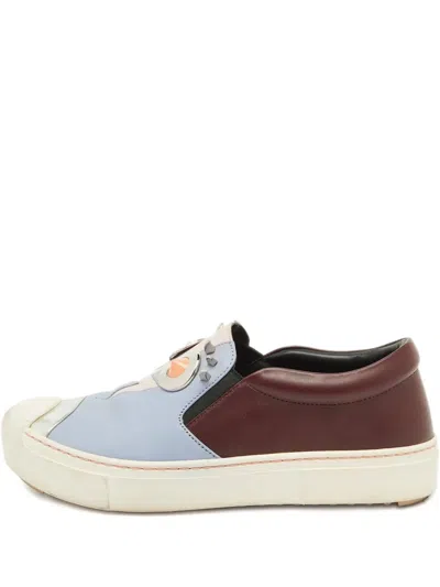 Pre-owned Fendi Face-motif Leather Sneakers