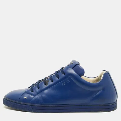 Pre-owned Fendi Face Size 43 Navy Blue Leather Low Top Sneakers
