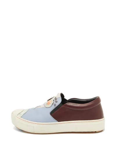 Pre-owned Fendi Face-motif Slip-on Sneakers In Blue
