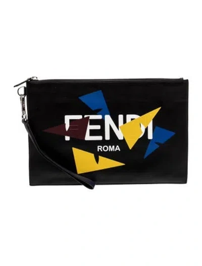 Pre-owned Fendi Faces Clutch In Black