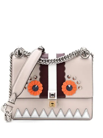 Pre-owned Fendi Faces Kan I Bag Leather Small Crossbody Bag In Gray